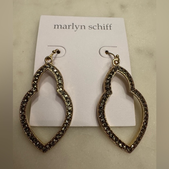 NWT Marlyn Schiff Black Crystal Marquise Dangle Earrings - Picture 4 of 6